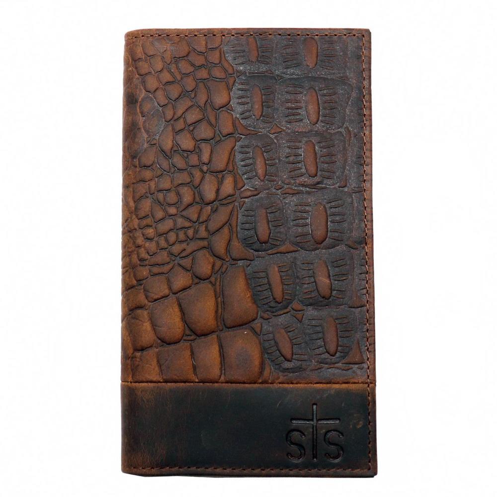NEW STS RANCHWEAR men's croc bifold wallet in brown